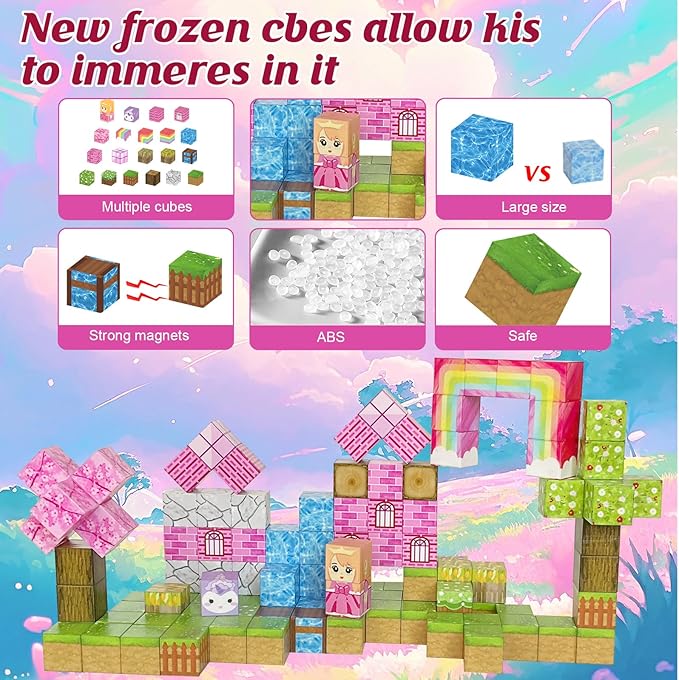 Magnetic Blocks - 110PCS Magnets Building Blocks World Set for Kids Ages 3-5 5-7 8-12, Magnetic Tiles Game Preschool Toys for 3 4 5 6 Year Old Girls Boys Gifts （Rainbow Home）