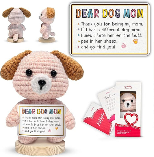 Gossby Handmade Positive Dog Crochet with Message - Gift for Dog Mom - Thank You for Being My MOM - Mothers Day, Christmas, Birthday Gift for Pet Lover Women - Knitted Decor