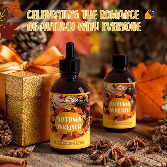 Autumn Wreath Fragrance Oil, Huge 4 Fl Oz, Premium Grade Essential Oil for Diffuser and Aromatherapy, Fall Scent for Soap Making, DIY Candle, Spray, Long Lasting Seasonal Scents