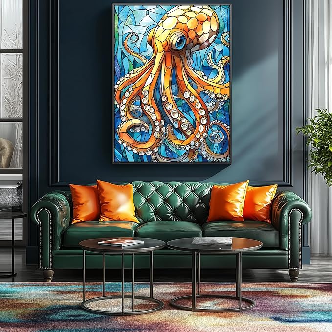 Stained Glass Octopus 500 Piece Puzzles for Adults Clearance, Beautiful Jigsaw Puzzle Art Challenging Art Puzzle for Gifts Party Games Family Fun, 23" X 15" Dust Free