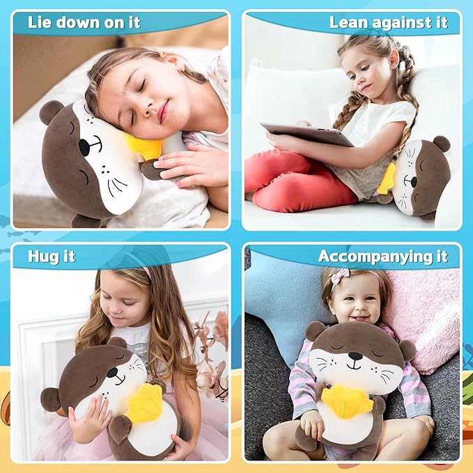 Achwishap Otter Stuffed Animal,Soft Otter Plush-14” Kawaii Birthday Gifts for Kids,Cute Plushies Animal Plush Toys Cuddle Pillow for Girls Boys Adults,Yellow Shell Plushies,Brown