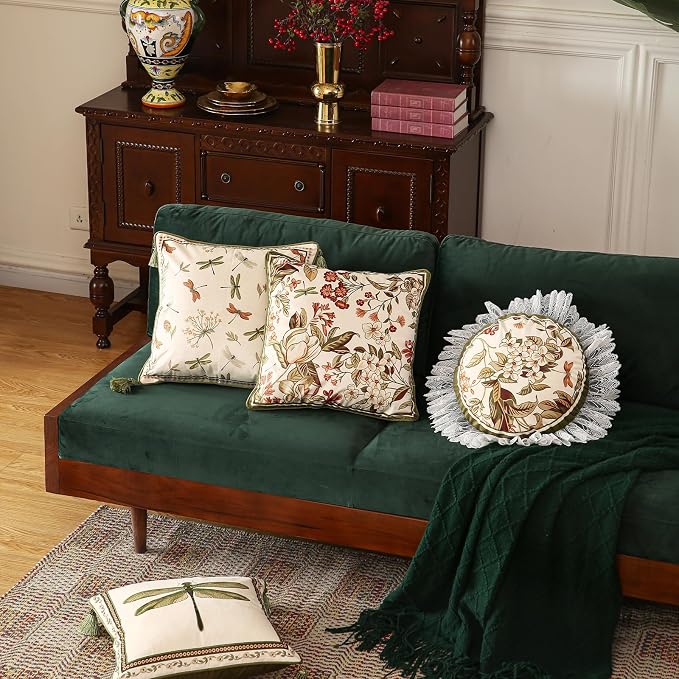 Designer Vintage Velvet Throw Pillow Cover,18"x18"-Grace A | Pillow Cover,Concealed Zipper Design,Dragonfly Pattern,Sofas,Bedroom,Living Room,Lounge Chairs,All Season Home Decor
