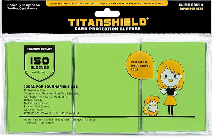 TitanShield (150 Sleeve/Slime Green Small Japanese Sized Trading Card Sleeves Deck Protector for Yu-Gi-Oh, Cardfight!! Vanguard & More