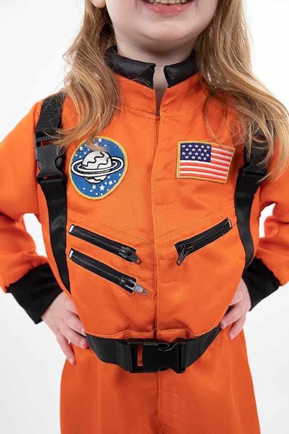 Little Adventures Orange Astronaut Dress Up Costume - Machine Washable Child Pretend Play and Party Costume