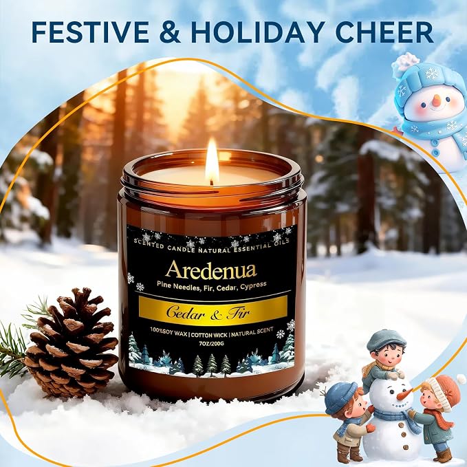 Cedar & Fir Scented Candle | 7oz Soy Candles for Home Scented with 50H Burn - Evergreen Pine Candle for Home | Aromatherapy Gifts for Women Men