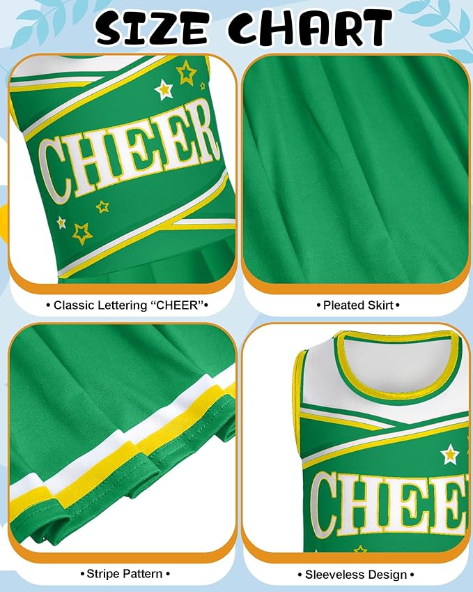 JenPen Cheerleader Costume Set Cheerleading Outfit Cheer Uniform Dress Cosplay for Halloween Party Gifts 3-9 Years
