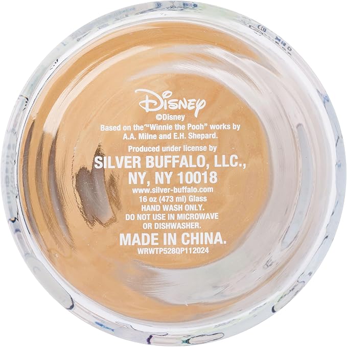 Silver Buffalo Disney Winnie the Pooh 100 Acre Wood Glass Tumbler with Bamboo Lid and Straw Featuring Winnie the Pooh and Eeyore, 16 Ounces