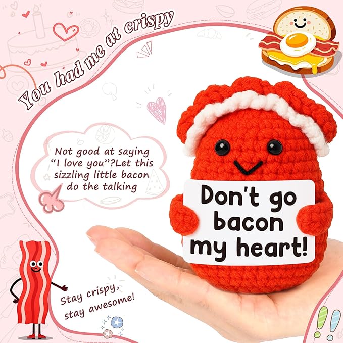 Mini Emotional Crochet Bacon Birthday Gifts Inspirational Handmade Crochet Bacon Coworkers White Elephant Retirement Motivational Thanksgiving Christmas Birthday Gifts Funny Crochet Desk Decor