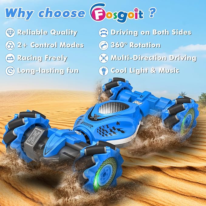 RC Car Gesture Sensing Stunt Car, Toys for Boys Girls 6-12, Best Gifts for Kids Boys 6 7 8 9 10 11 12 Years Old, 2.4GHz 4WD RC Toy Off-Road 360° Rotate All-Round Drift with Lights Music