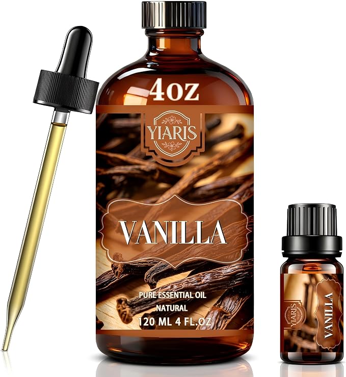 Vanilla Essential Oil-YIARIS Vanilla Essential Oil with Glass Dropper-4.33 Fl Oz,Pure and Natural Fragrance Oil for Diffuser,Skincare,Home Fragrance,Cleaning,Massage,Yoga,DIY Candle