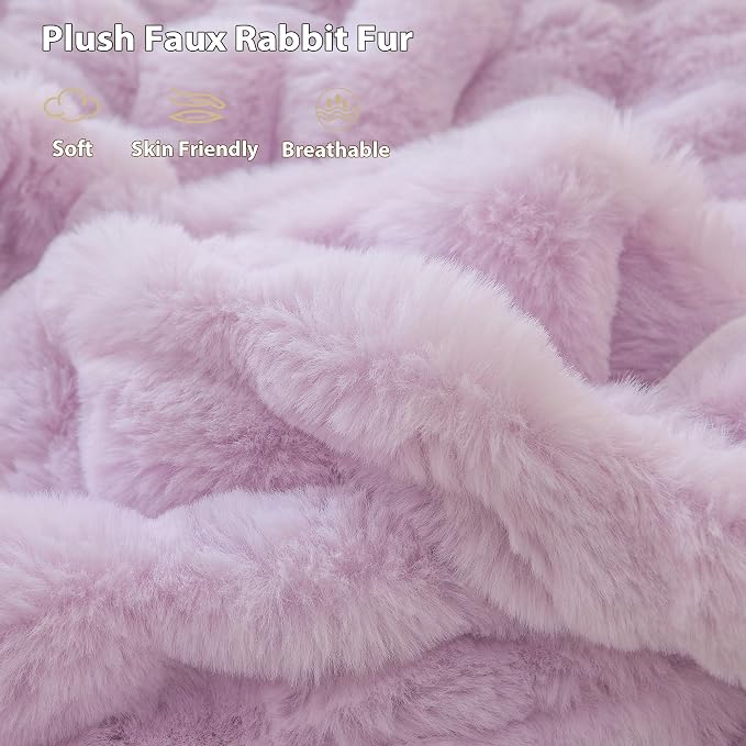 LIFEREVO Luxury Fluffy Faux Rabbit Fur Throw Blanket 60x80, Lavender | Plush Furry Bubble Lap Throw for Couch Sofa Office, Soft Cozy Light Purple Bed Blanket Home Decor, Washable & Skin-friendly