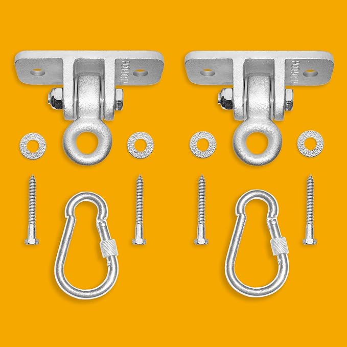 Jungle Gym Kingdom Swing Set Hangers - 2 Heavy Duty Brackets with Locking Snap Hooks for Porch, Patio, Playground - Indoor/Outdoor Hardware & Accessories
