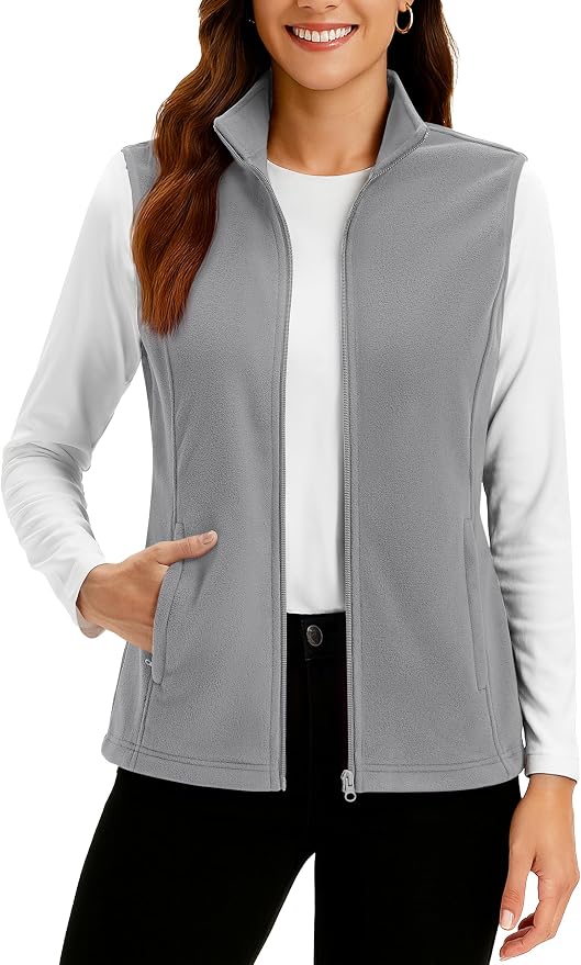 TACVASEN Women's Fleece Vest Lightweight Sleeveless Zip Jacket Outerwear | Soft Polar,Zipper Pockets,Stand Collar,Fall Winter Warm,Outdoor,Athletic,Running,Hiking,Travelling,Golf,Work