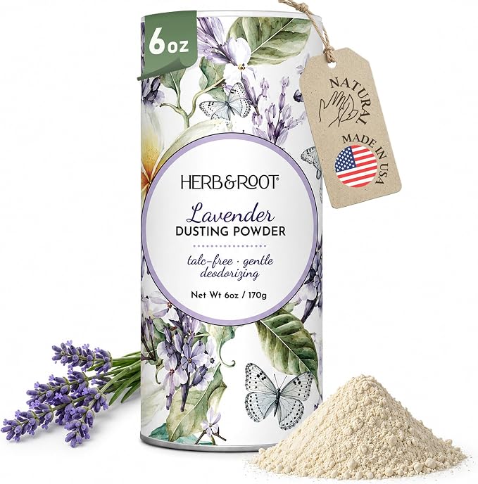 Herb & Root Talc Free Body Dusting Powders. Rose, Vanila, Sandalwood, Lavender, Jasmine, and Gift Sets (Full Size, Lavender)