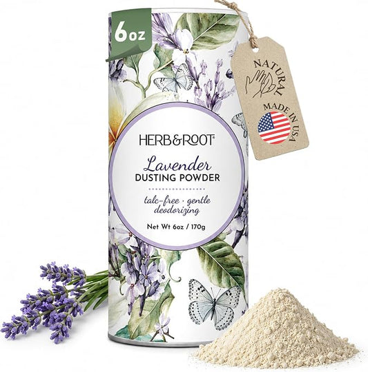 Herb & Root Talc Free Body Dusting Powders. Rose, Vanila, Sandalwood, Lavender, Jasmine, and Gift Sets (Full Size, Lavender)