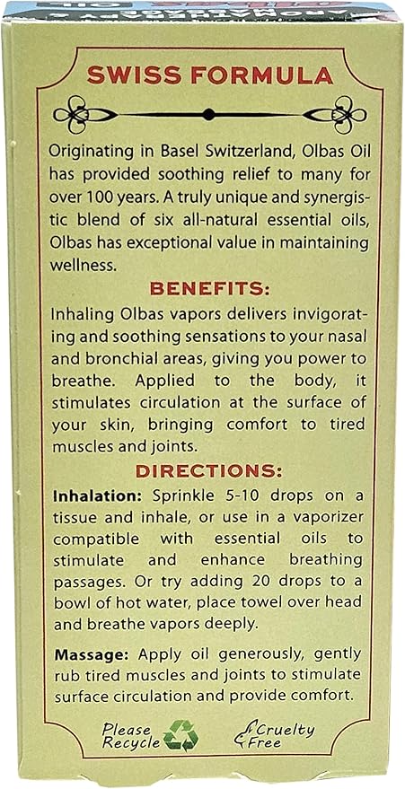 Olbas Massage and Aromatherapy Oil, 1.01 Fl Oz,Body Massage Oil, Swiss Herbal Remedies with Pure Essential Massage Oils for Muscle Relaxing and Soothing Comfort for Pain Relief.