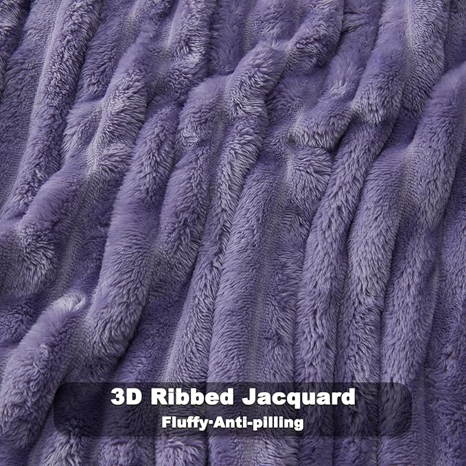 NEWCOSPLAY Super Soft Twin Blanket Lavender Premium Silky Flannel Fleece 3D Ribbed Jacquard Lightweight Bed Blanket All Season Use (Lavender Ribbed, Twin(60"x80"))