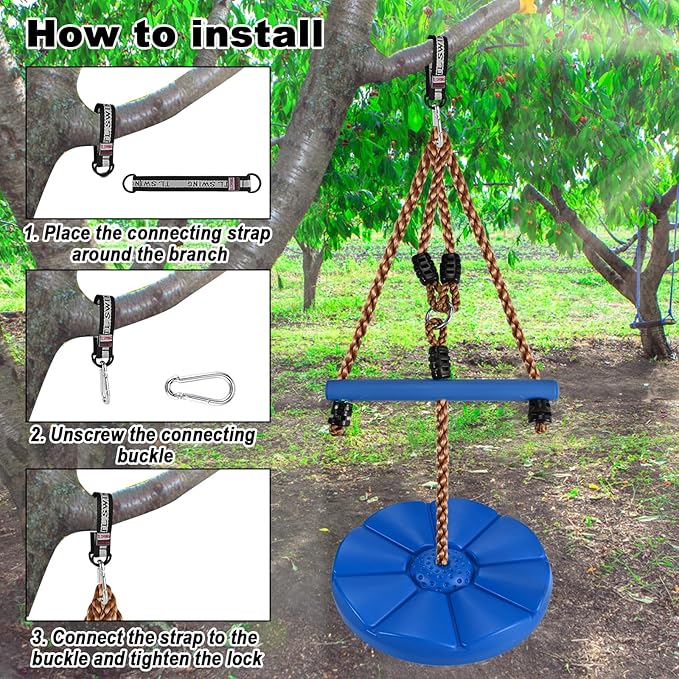 GOLDGE 3pcs Kids Outdoor Swing Set with Adjustable Ropes, Disc & Ring Hangers, Trapeze Bar, U-Board Seat and Monkey Bars with EVA Soft Disc for Backyard Play