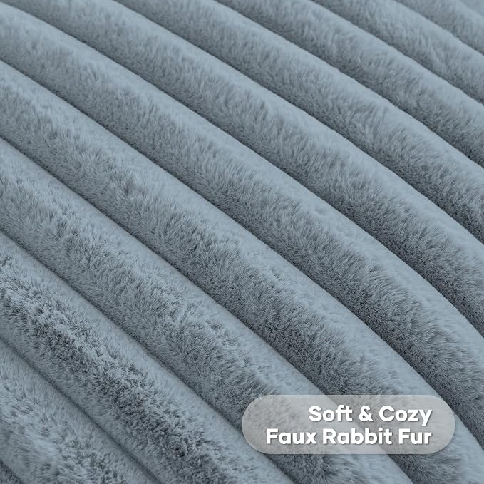 FUTEI Pack of 2 Faux Fur Throw Pillow Covers 28x28 Inch, Dusty Blue | Fluffy Faux Rabbit Fur Front/Premium Velvet Back,Hidden Zipper,Machine Washable,Non-Shedding,Colorfast,Insert Not Included.