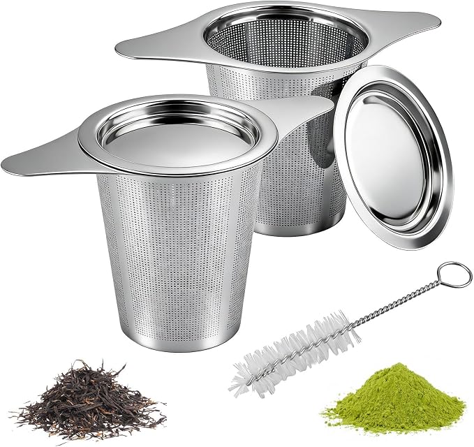 2-Pack 304 Stainless Steel Tea Infusers with Double Handles, Ultra-Fine Mesh Loose Leaf Strainers, Fits Most Teapots & Mugs, Easy to Clean – Great Gift for Tea Lovers