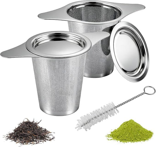 2-Pack 304 Stainless Steel Tea Infusers with Double Handles, Ultra-Fine Mesh Loose Leaf Strainers, Fits Most Teapots & Mugs, Easy to Clean – Great Gift for Tea Lovers