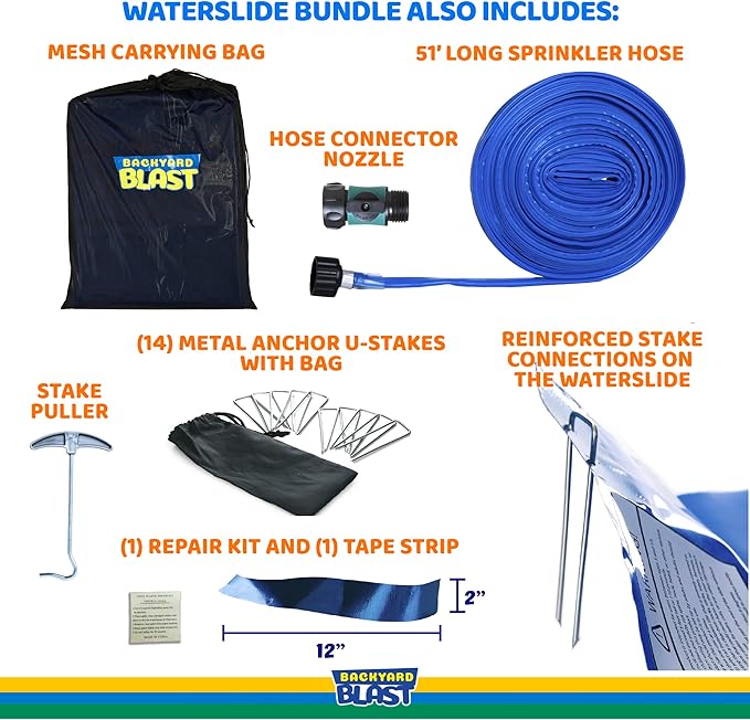 BACKYARD BLAST Giant Slip and Slide for Adults and Kids - Heavy Duty Large Slip n Slide Water Slide for Kids Backyard Outdoor Water Play Includes Inflatable Riders