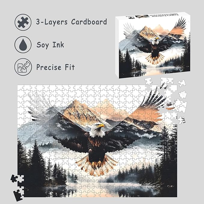 500 Piece Puzzles for Adults, Eagles Jigsaw Puzzles - Eagle's Embrace, Impossible Landscape Puzzles, Finished Size 20.47 * 14.96”, with 1:1 Poster, Letter on The Back