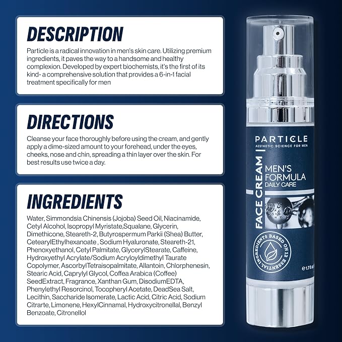 Particle 6 in 1 Face Cream for Men, Men’s Daily Hydrating Moisturizer with Vitamin C, Jojoba Oil, Vitamin E & Hyaluronic Acid, Skin Care Routine, Healthy Skin Support, 1.7 FL OZ, Pack of 3