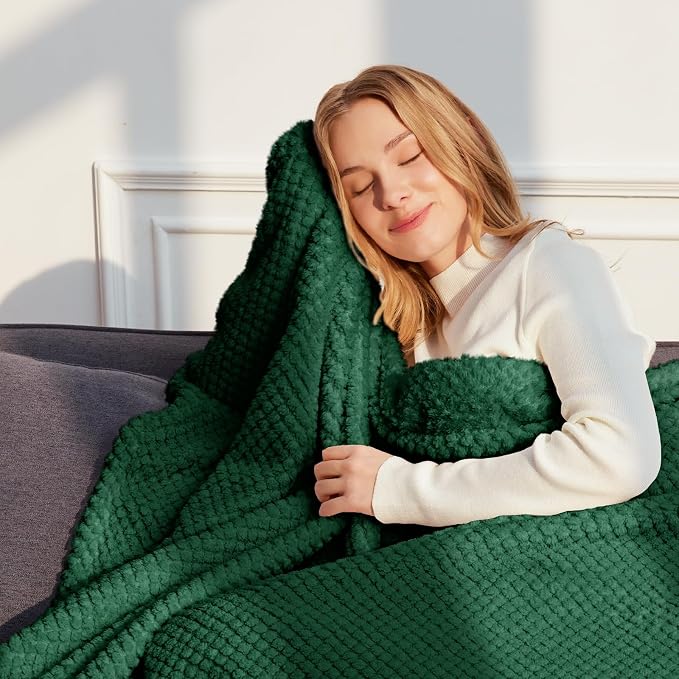 Whale Flotilla Soft Fleece Queen Size Bed Blanket, Emerald Green | 90x90 Inch, Suitable for Bed, Fluffy Fuzzy Jacquard Blankets for All Season, Lightweight and Cozy