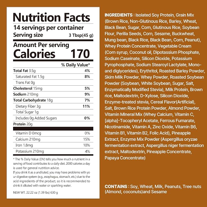 Flimeal Brown 17Grains Protein Shake, With Crunchy Protein Balls, Protein Smoothie Powder - 20g Protein, Low Sugar, Keto-Friendly Meal Replacement Shake, 22.22oz, 14 Servings, 14 Servings (1 X 22.22oz)
