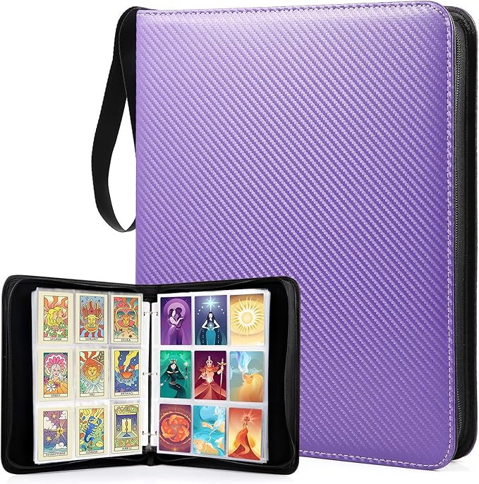 WOT I Trading Card Binder, 900 Pockets Baseball Card Binder Sleeves with Zipper, Double Sided Pockets Card Holder Carry Card Case for Baseball Card, Football Card(Purple)