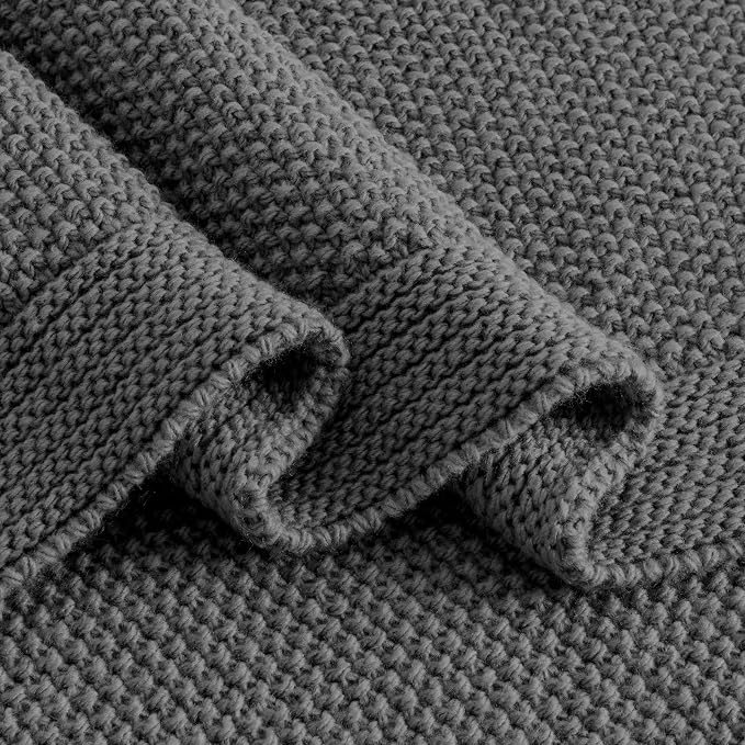 CozeCube Charcoal Grey Seed Stitch Throw Blanket 50"x60", Farmhouse Decor | Blanket for Couch, Soft Cozy Cable Knit Throw for Bed Sofa Living Room, Lightweight Warm Decorative Christmas Blanket