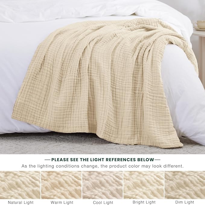 Love's cabin 100% Cotton Muslin Blanket, 6 Layer Lightweight Breathable Gauze Twin Size Blanket 60 x 80 Inches, Soft Summer Blanket for Bed or Couch, Beige