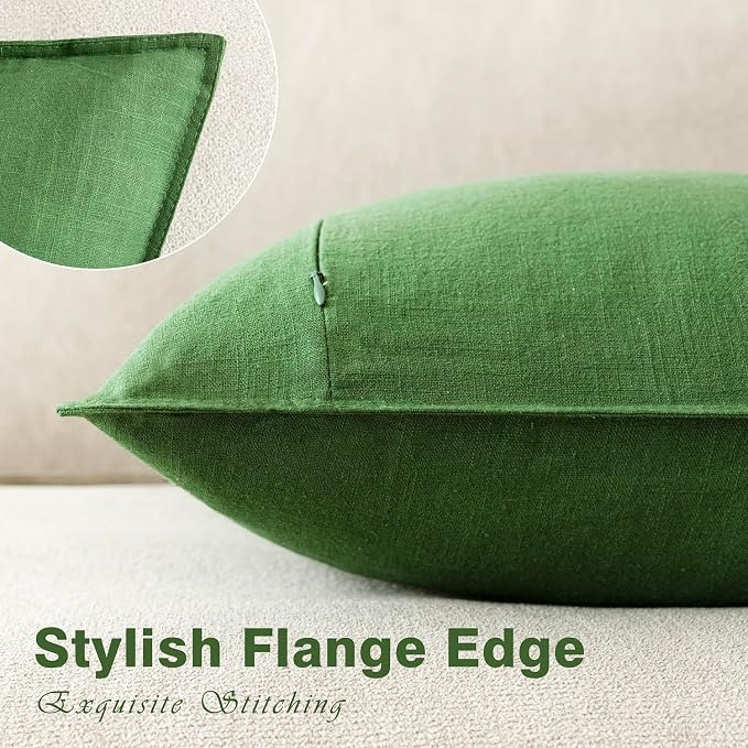 Foindtower Pack of 2, Decorative Linen Solid Throw Pillow Covers Soft Accent Euro Cushion Case Boho Farmhouse Pillowcase for Chair Couch Sofa Bedroom Living Room Home Decor 20 x 20 Inch Forest Green