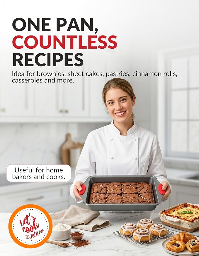 Boxiki Kitchen Non-stick 9x13 Rectangular Cake Pan - Durable Baking Pan for Oven Delights & Sheet Cakes - Non-Toxic, PTFE & PFOA Free