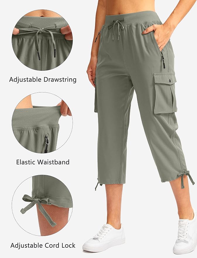 Soothfeel Women's Cargo Capris Pants with 6 Pockets Lightweight Quick Dry Travel Hiking Summer Pants for Women Casual