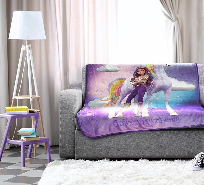 Jay Franco Plush Throw Blanket – 46" x 60" Inches Kids Hero Soft & Cozy Fleece Throw for Bedroom & Couch Décor, Official Licensed Product, Purple - Unicorn Academy