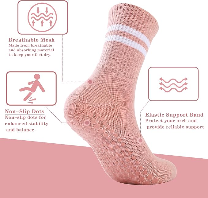 loudashuaiqi Grip Pilates Socks Non Slip Athletic Yoga Socks with Grips for Women Grippy socks for Hospital Workout Barre