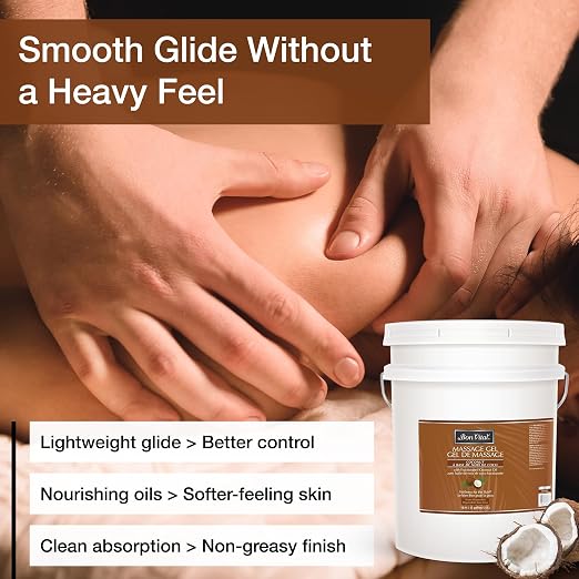 Bon Vital' Coconut Massage Gel, 5 Gallon, Lightweight Formula with Pure Fractionated Coconut Oil, Professional Therapy Lotion, Hydrating and Unscented