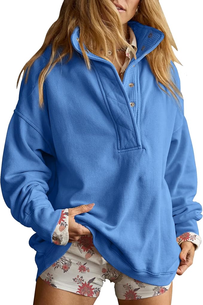 Gacaky Sweatshirt for Women Oversized Casual Long Sleeve Button Henley Neck Pullover Tops Fashion Outfits Clothes