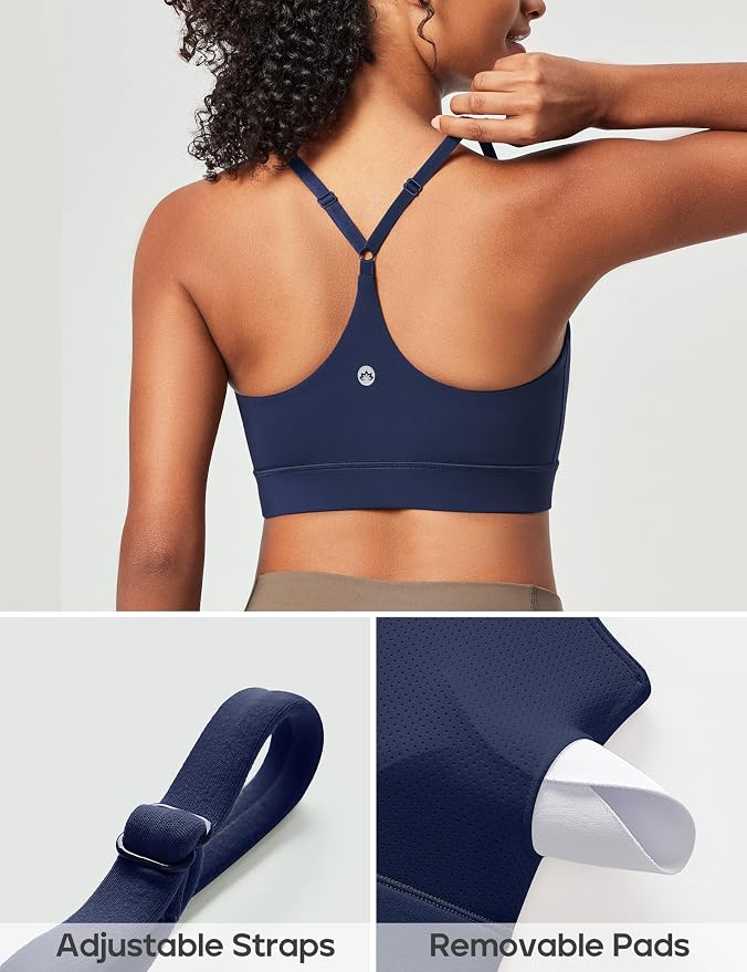 Heathyoga Sports Bras for Women Adjustable Strappy Sports Bra Y-Back Low Impact Racerback Workout Bra with Removable Pads