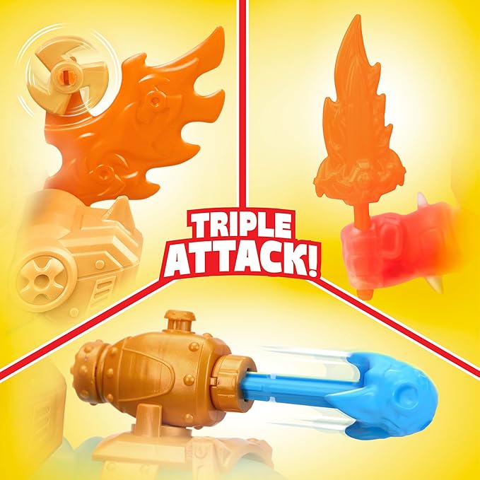 Heroes of Goo Jit Zu Goo-Tron Supreme Combines The Power of Blazagon, Pantaro & Thrash in 1 Ultimate Hero, with 3 Different Goo Fillings, 35+ Phrases & Lights, Face Swap & Triple Attack Feature