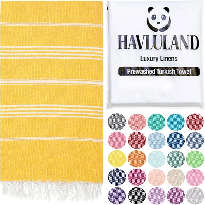 HAVLULAND Turkish Beach Towels, Oversized 40"x72" Turkish Bath Towel, Highly Absorbent Quick Dry Sand Free Beach Towels for Beach Pool Spa Gym Yoga Travel Camping Picnic Blanket - Yellow