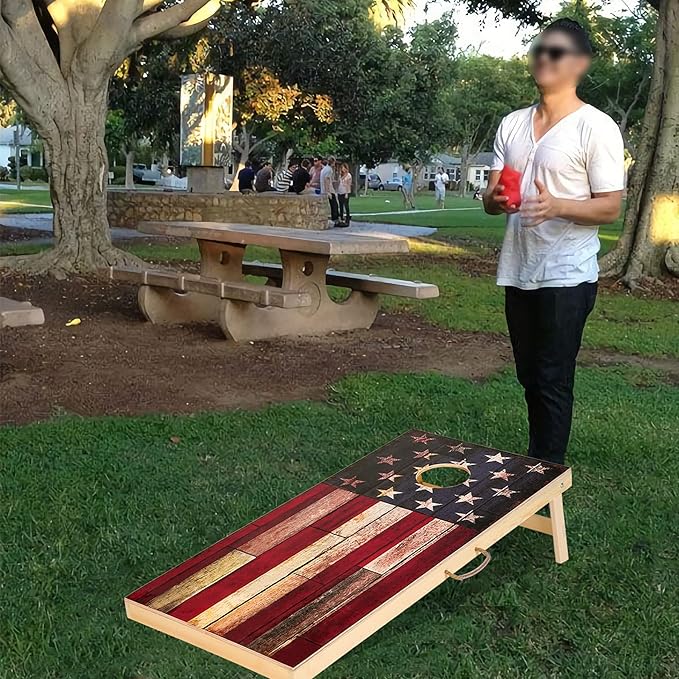 Sportdo Solid Wood Vintage Cornhole Game Set, Two 4'x2'Cornhole Boards, 8 Cornhole Bags for Indoor and Outdoor Toss Games Competitions, Tournaments