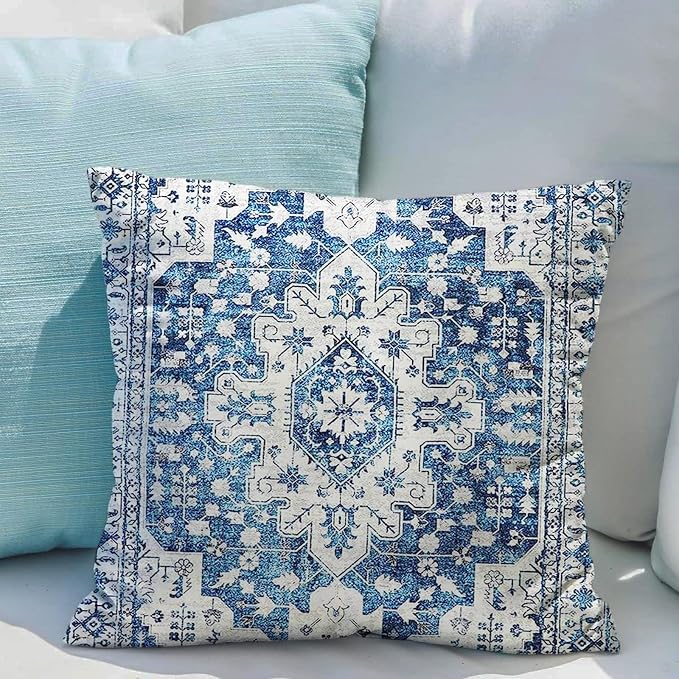 Snycler Boho Throw Pillow Covers 16x16 inch Set of 2 Blue Boho Rug Carpet Double Sided Pattern Cotton Soft Pillow Case Cushion Cover Pillowcase for Couch Sofa Bed Decorative