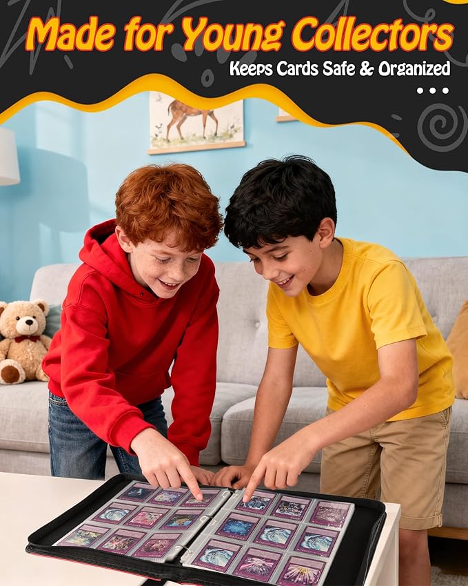 Trading Card Binder, 9-Pocket, Holds 1080 Cards, 120 Pages Side-Loading Card Album, PU Leather, Acid-Free Archival Sleeves, Durable Organizer for MTG, TCG & Sports Cards, Gift for Kids, Boys and Girls