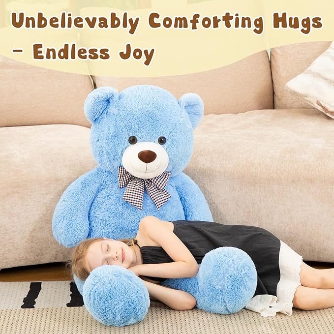 MorisMos Bow Tie Giant Teddy Bear 4 Feet, 47inch Stuffed Animal Big Teddy Bear Plush, Classic Girlfriend Boyfriend Gift, Blue