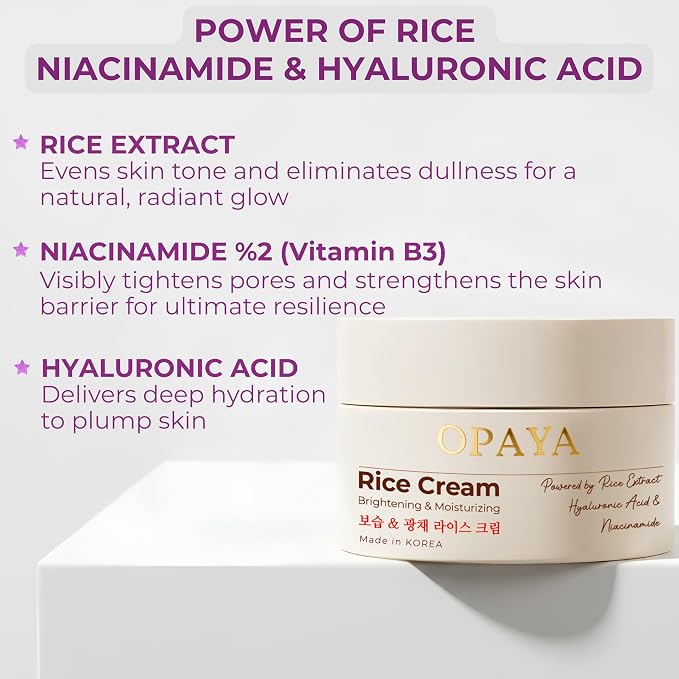Korean Rice Cream Moisturizer for Face - Hydrating & Brightening Korean Skin Care, Hyaluronic Acid & Niacinamide Facial Moisturizer for Glass Skin, 2.48 fl oz (70 ml)