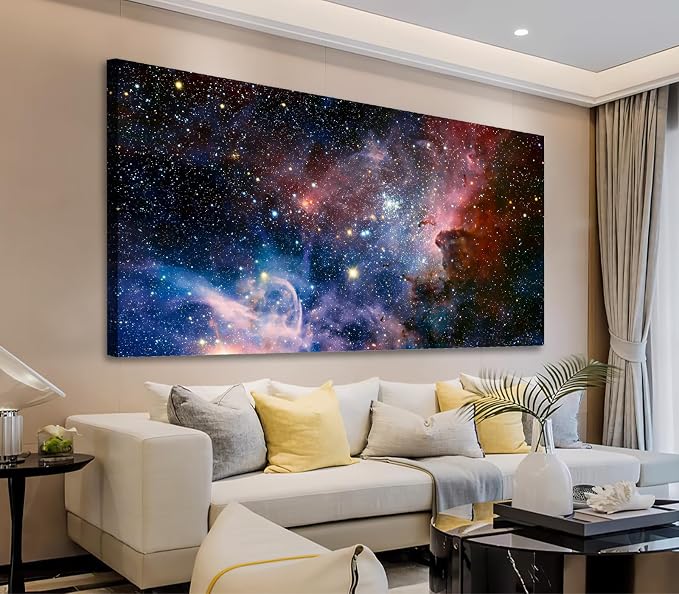 arteWOODS Canvas Wall Art Galaxy Nebula Starry Cosmic Painting Pictures Panoramic Canvas Arotwork Universe Stars Outer Space Wall Art for Home Office Decoration Framed Ready to Hang 20" x 40"