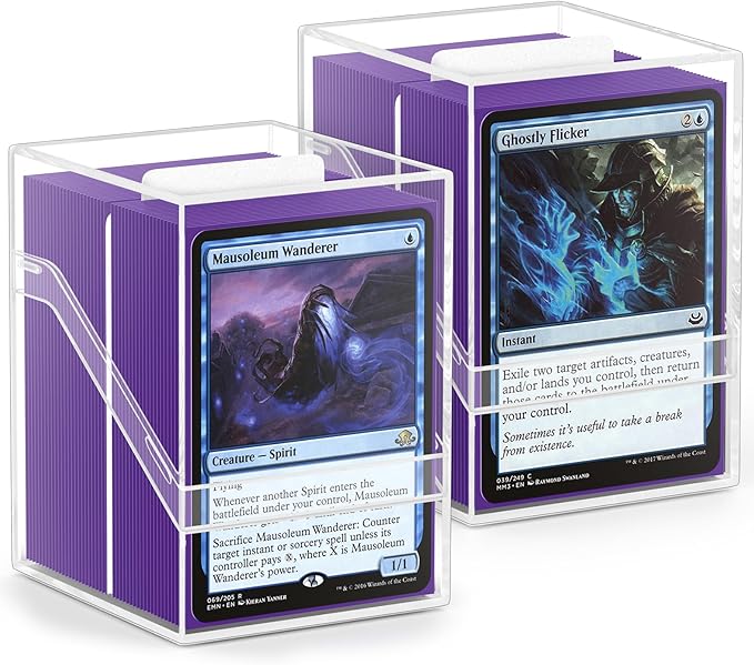 YSCare 2 Pack Card Deck Boxes, Deck Case and 200Pcs Card Sleeves with Dividers, Standard Clear Commander Cards Storage Box Perfect Fit for MTG, Sport, Trading Cards (Purple)